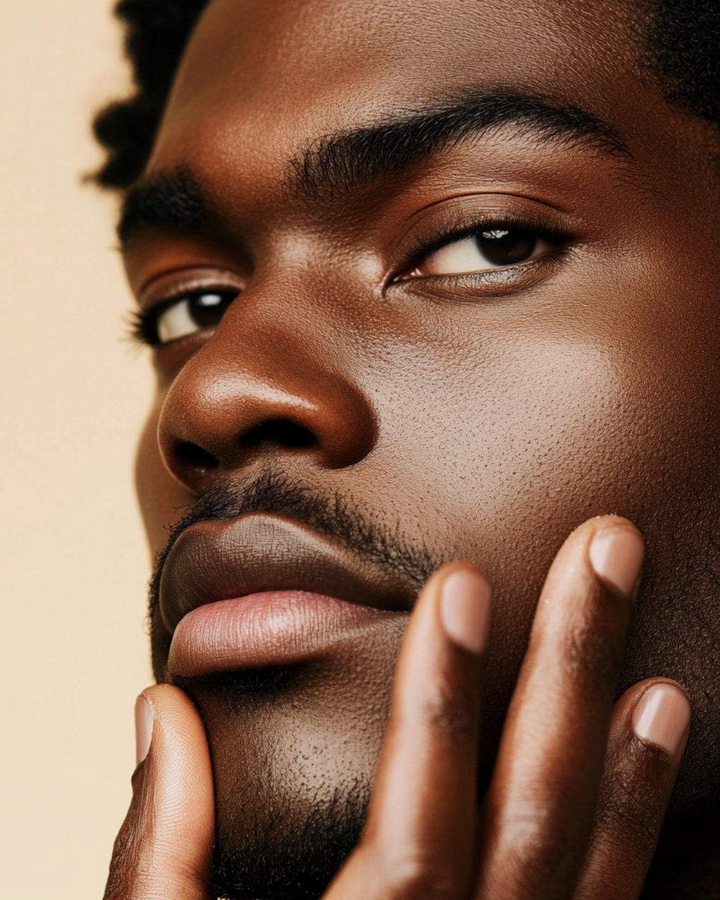 Male model with well-groomed beard applying JGSS Beard Oil for soft, healthy, and shiny facial hair