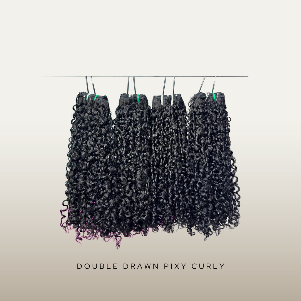 DD Pixy Curly hair extension with defined tight curls, soft natural texture and lightweight volume for a seamless curly look.”