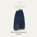 Jireh’s Glow Studio Kinky Curly Seamless Clip-Ins made from premium human hair with tight, defined curls and a natural seamless blend