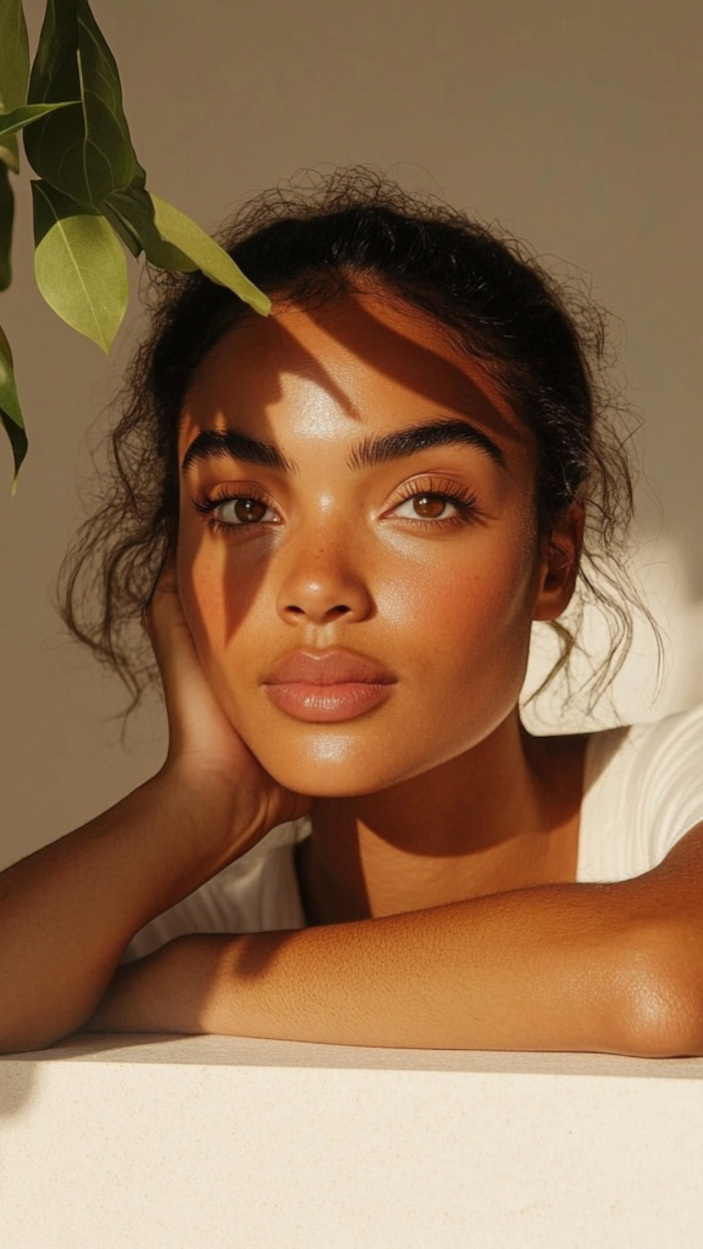 Model applying JGSS AHA Peeling Concentrate, showing glowing and revitalized skin.