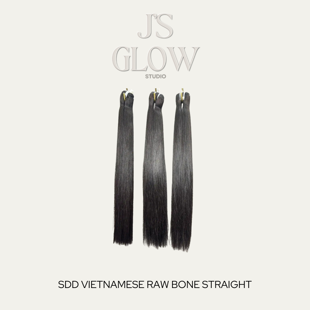 SDD Raw Vietnamese Straight Bundles with sleek, silky texture and natural thickness from Jireh’s Glow Studio.