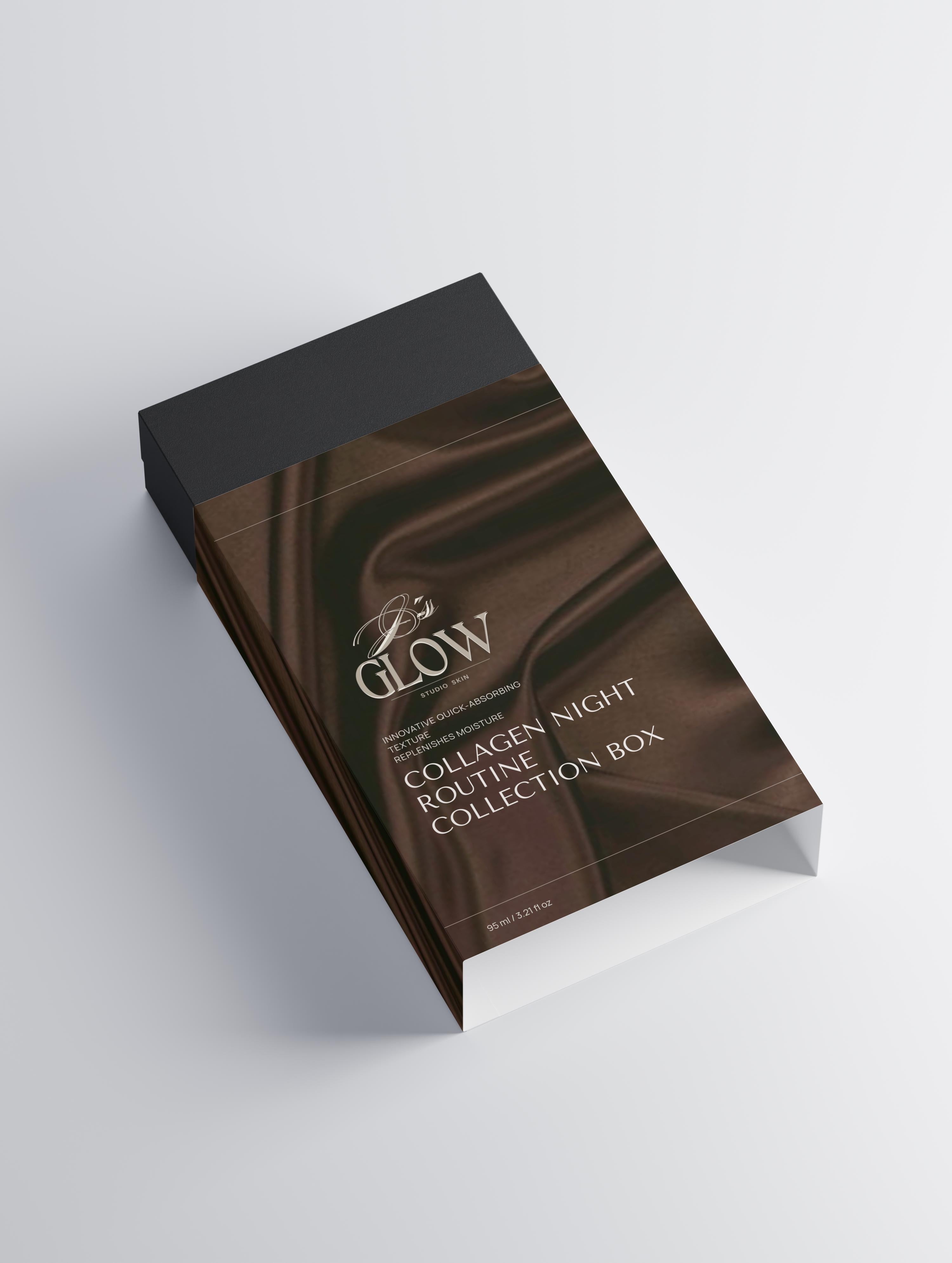 Complete night-time skincare routine with collagen-boosting products for glowing and youthful skin.