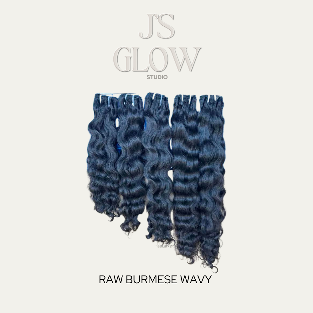 Raw Burmese Wavy Hair Bundles with natural body, defined waves, and rich texture from Jireh’s Glow Studio.