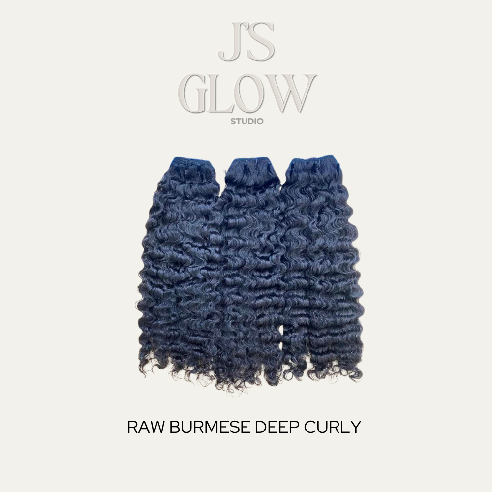 High-quality Raw Burmese Deep Curly Bundles with tight, defined curls and natural volume.