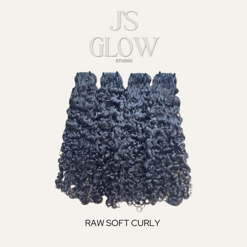 Jireh’s Glow Studio Raw Soft Curly Bundles with high-quality raw human hair featuring defined soft curls and natural volume